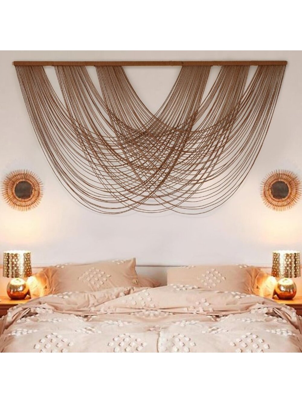 Large Brown Macrame Wall Hanging Tapestry - Boho Home Decor, 59” W x 31” L